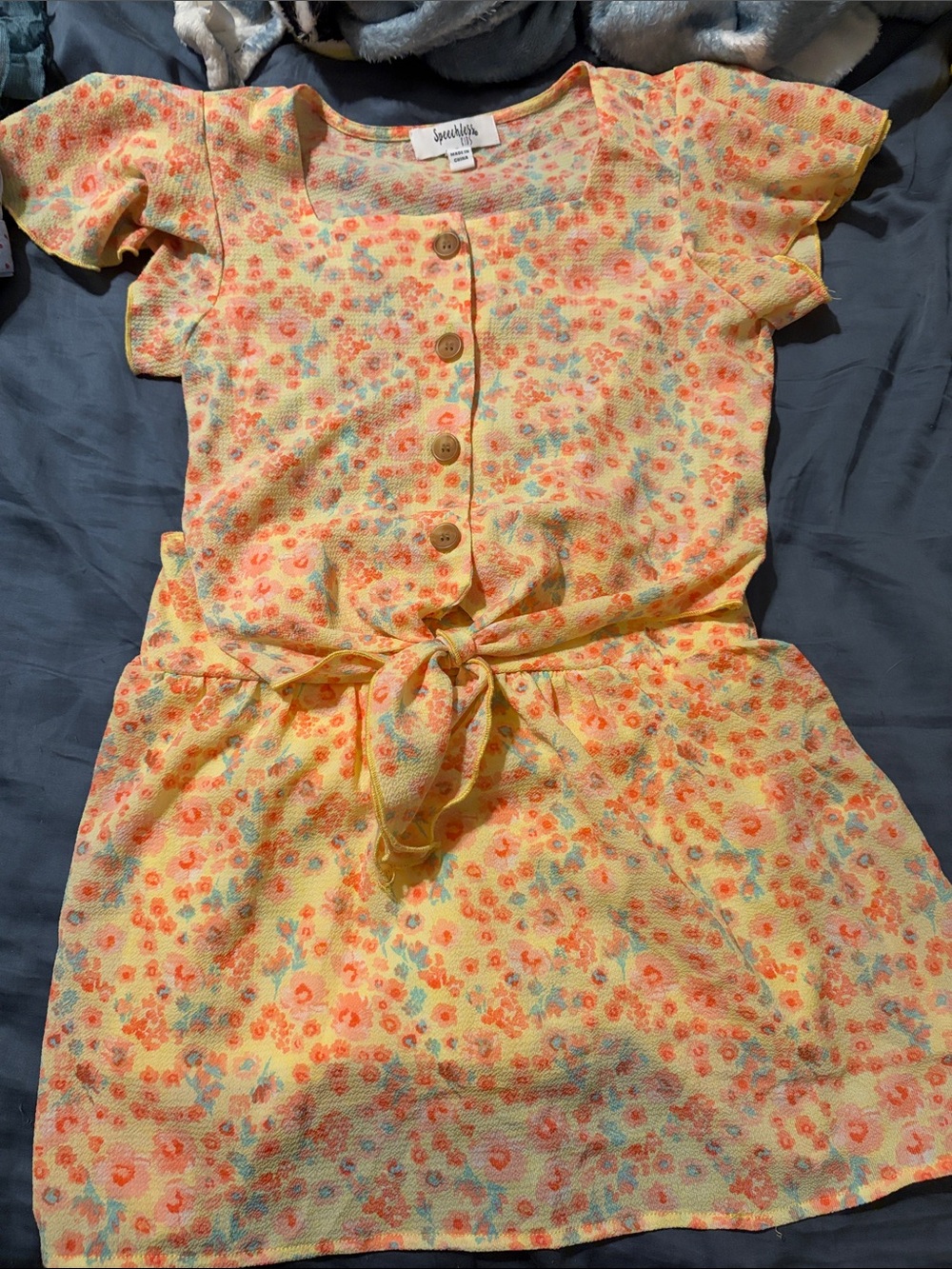 Speechless Yellow Floral Tie-Waist Kids Dress